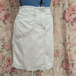 Washed‑khaki cotton utility skirt, size 8
